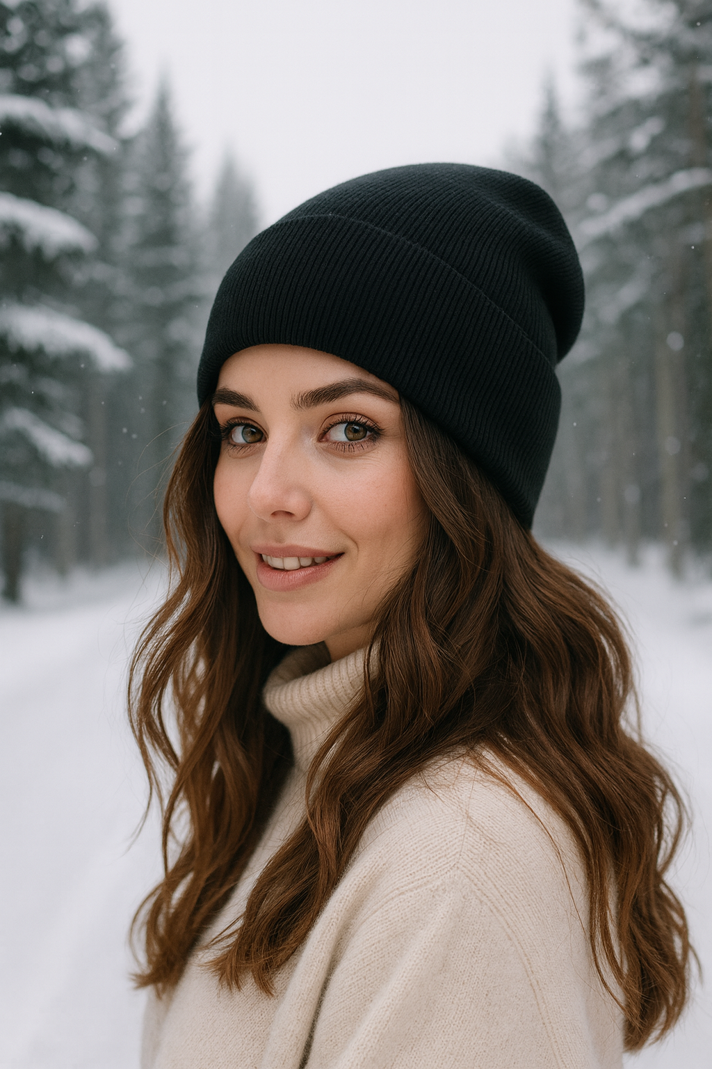 Enoly Black Beanie z satynową podszywką