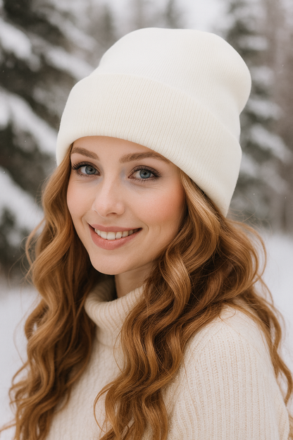 Enoly White Beanie z satynową podszywką